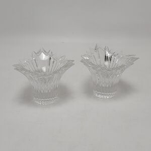 2 Mikasa Dante Fluted Crystal Clear Starburst Candlesticks Holder Taper Candles